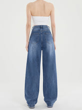 Solid Denim Wide Leg Boyfriend Jeans